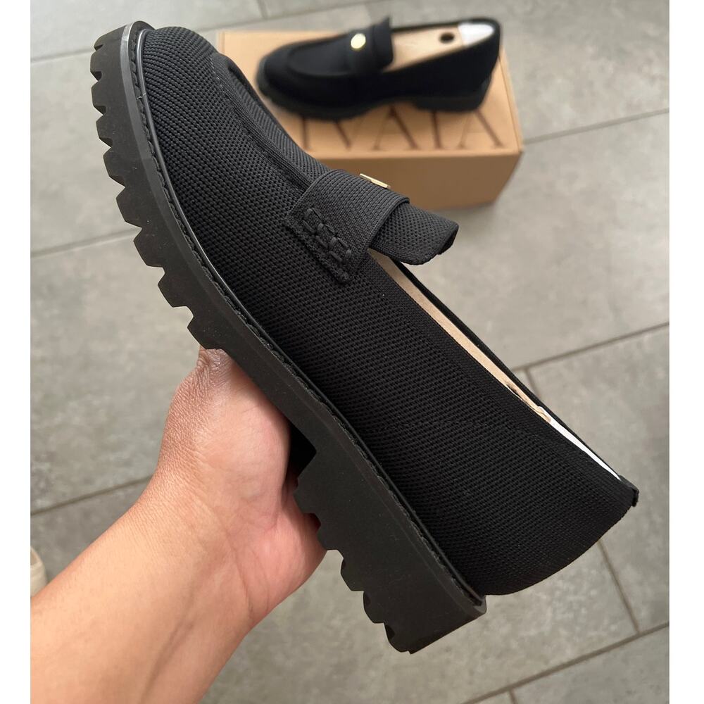 Vivaia Round-Toe Black Platform Chunky Heel Loafers (Francesca) Women Size 9 - Picture 2 of 8